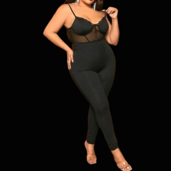 Sexy Plus Contrast Mesh Bustier Cami Unitard Jumpsuit sz 4x - Picture 1 of 12